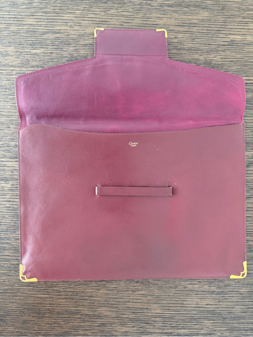 Vintage Cartier Wine Red Leather Document Folio with Gold Corners - Picture 5 of 5